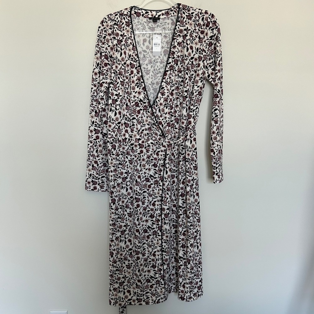Ann Taylor Wrap Dress Ivory Floral Size Large Midi